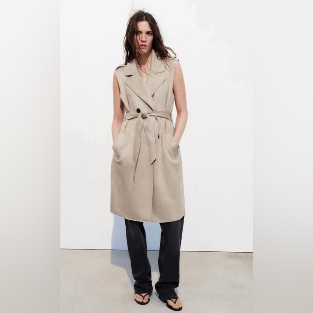 Beautiful Cream Zara Faux Suede Waistcoat with Belt - Small
